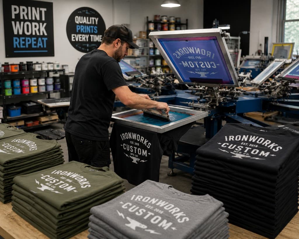 Screen printing custom apparel on a manual press