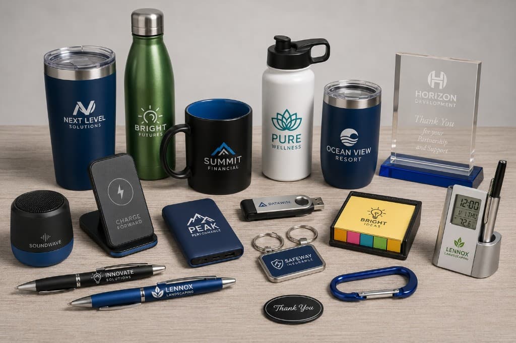 Assorted branded promotional products and merchandise