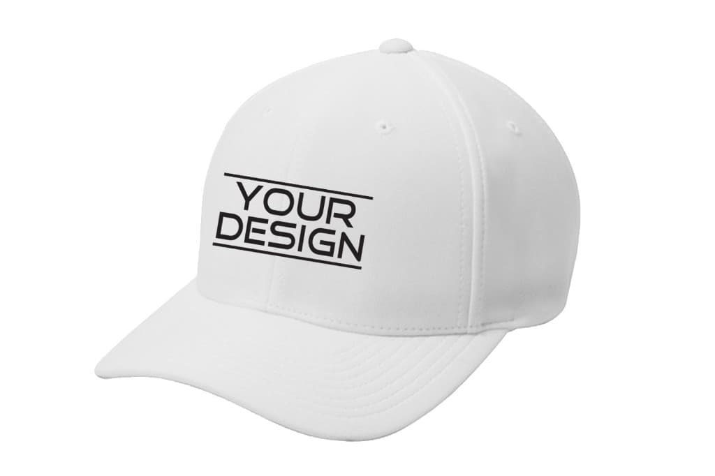 Custom white baseball cap with sample Your Design mark