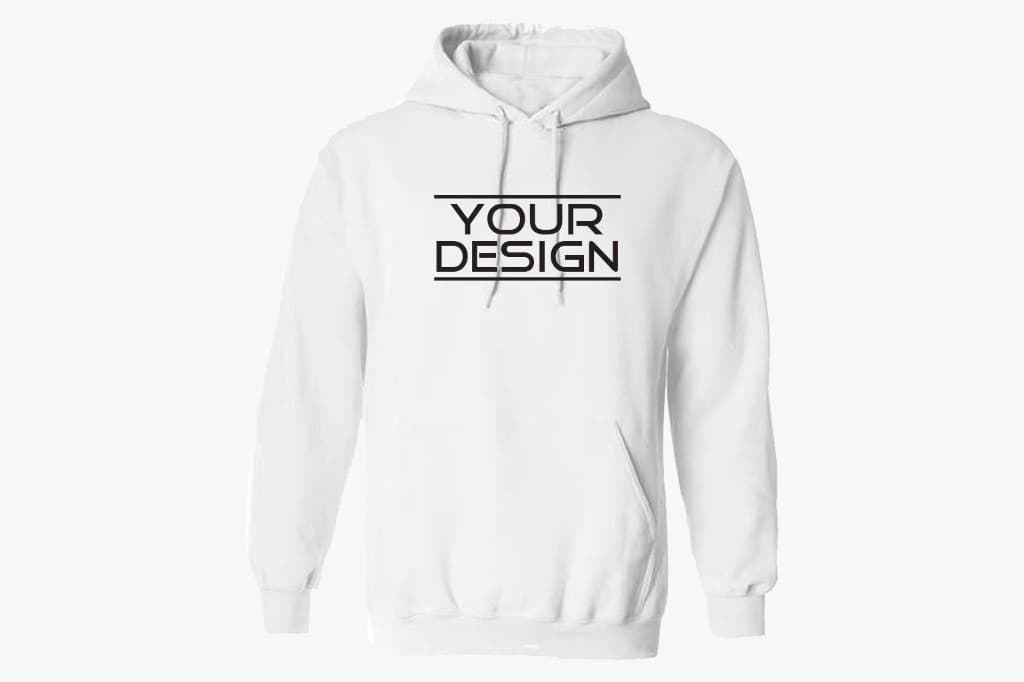 Custom white hoodie with sample Your Design mark
