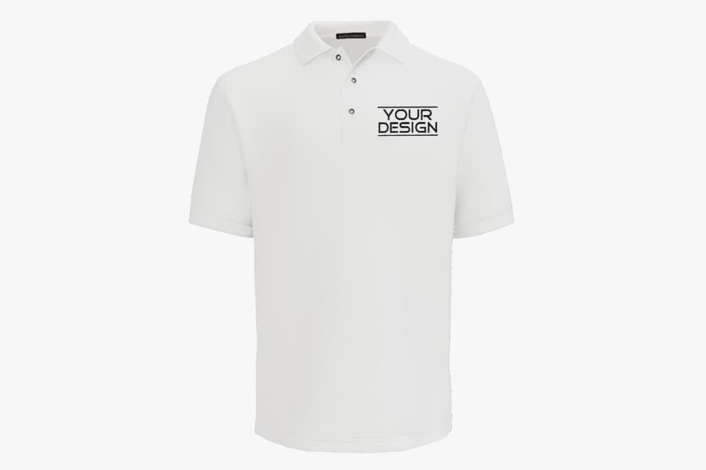 Custom white polo with sample Your Design mark